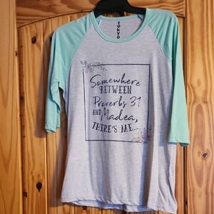 Women's Graphic Raglan Tee - Gray and Mint
